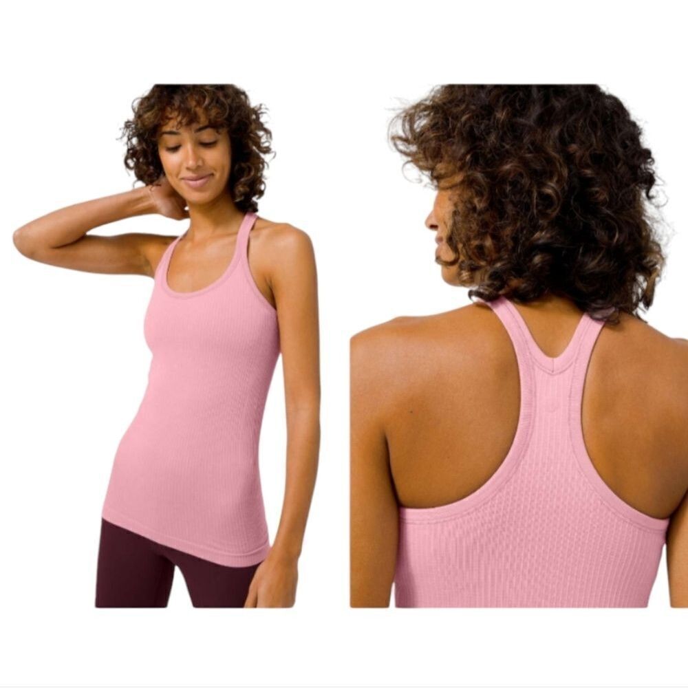 Lululemon Ebb to the Street Tank Racerback Pink Taupe Ribbed size 12